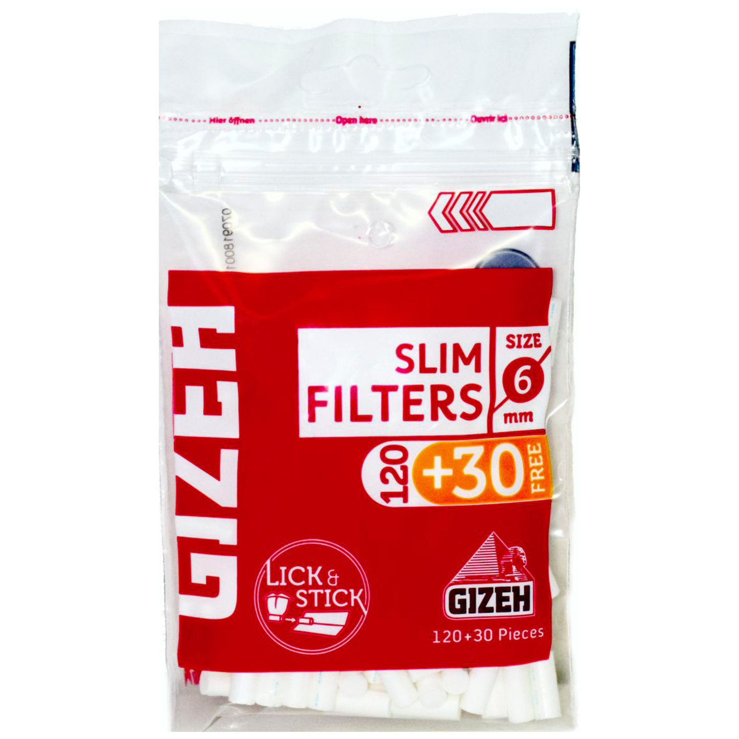Filtro Gizeh Rojo Slim 6 mm 120+30 con pegamento 20 unid.